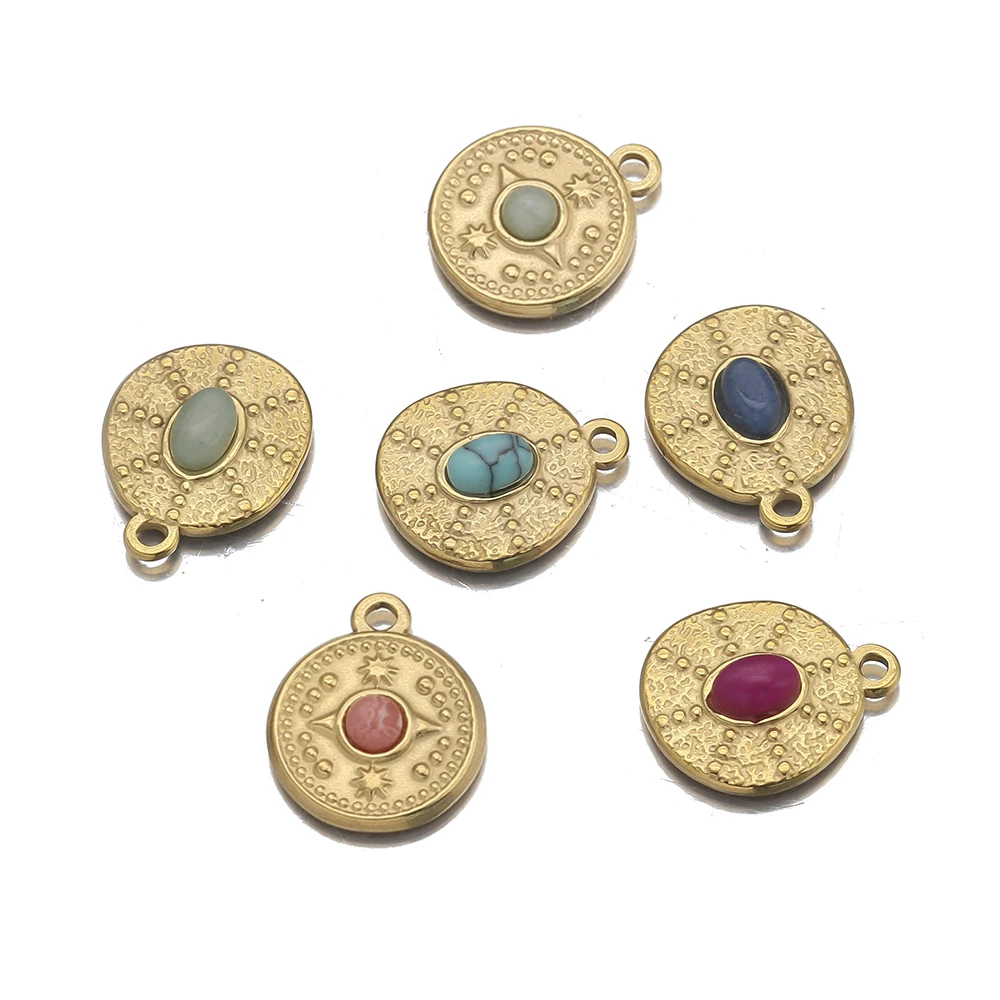 3 шт., позолоченный медальон из нержавеющей стали с натуральным камнем 
3 шт., позолоченный медальон из нержавеющей стали с натуральным камнем