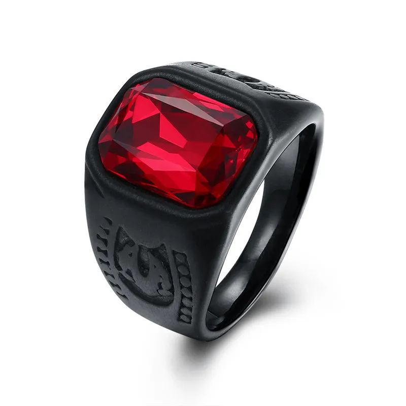 

Fashion men's red large gemstone domineering punk style ring