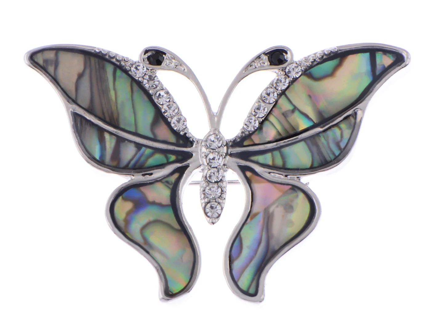 

Silvery Tone Abalone Colored Shine Clear Crystal Rhinestones Butterfly Brooch Pin