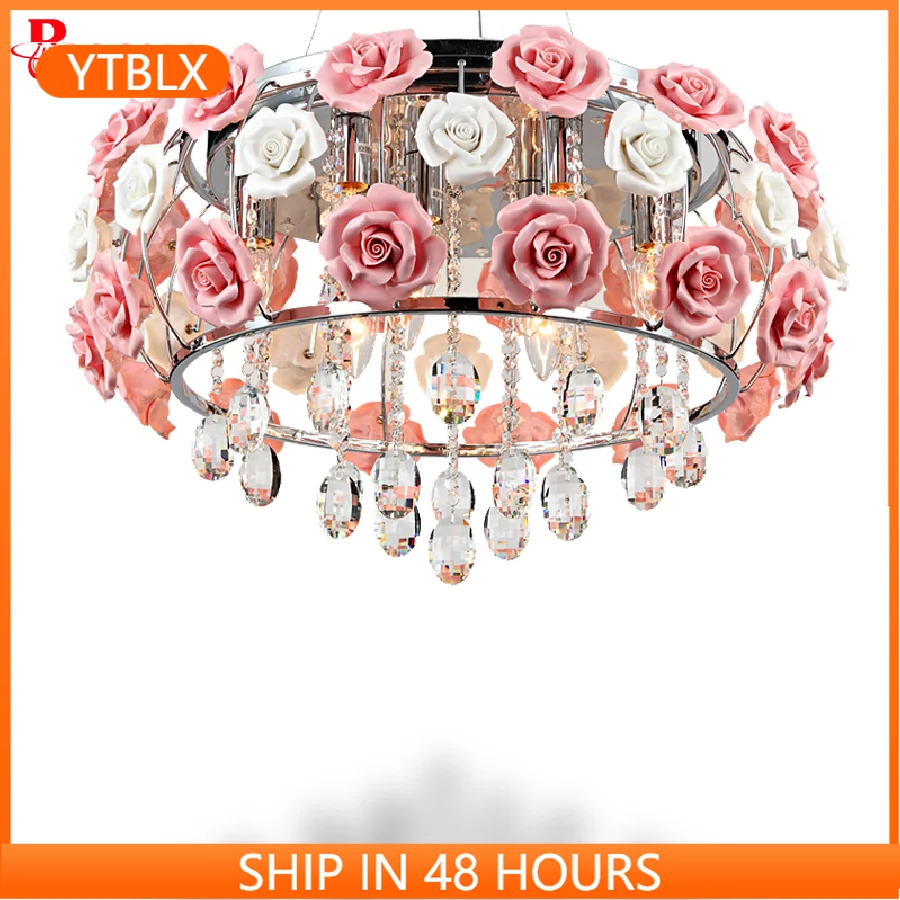 Modern Led Crystal Chandelier Lighting Ceramics Rose Flower Style Chandeliers Ceiling For Living Room Bedroom With E14 Led Bulbs
Modern Led Crystal Chandelier Lighting Ceramics Rose Flower Style Chandeliers Ceiling For Living Room Bedroom With E14 Led Bulbs