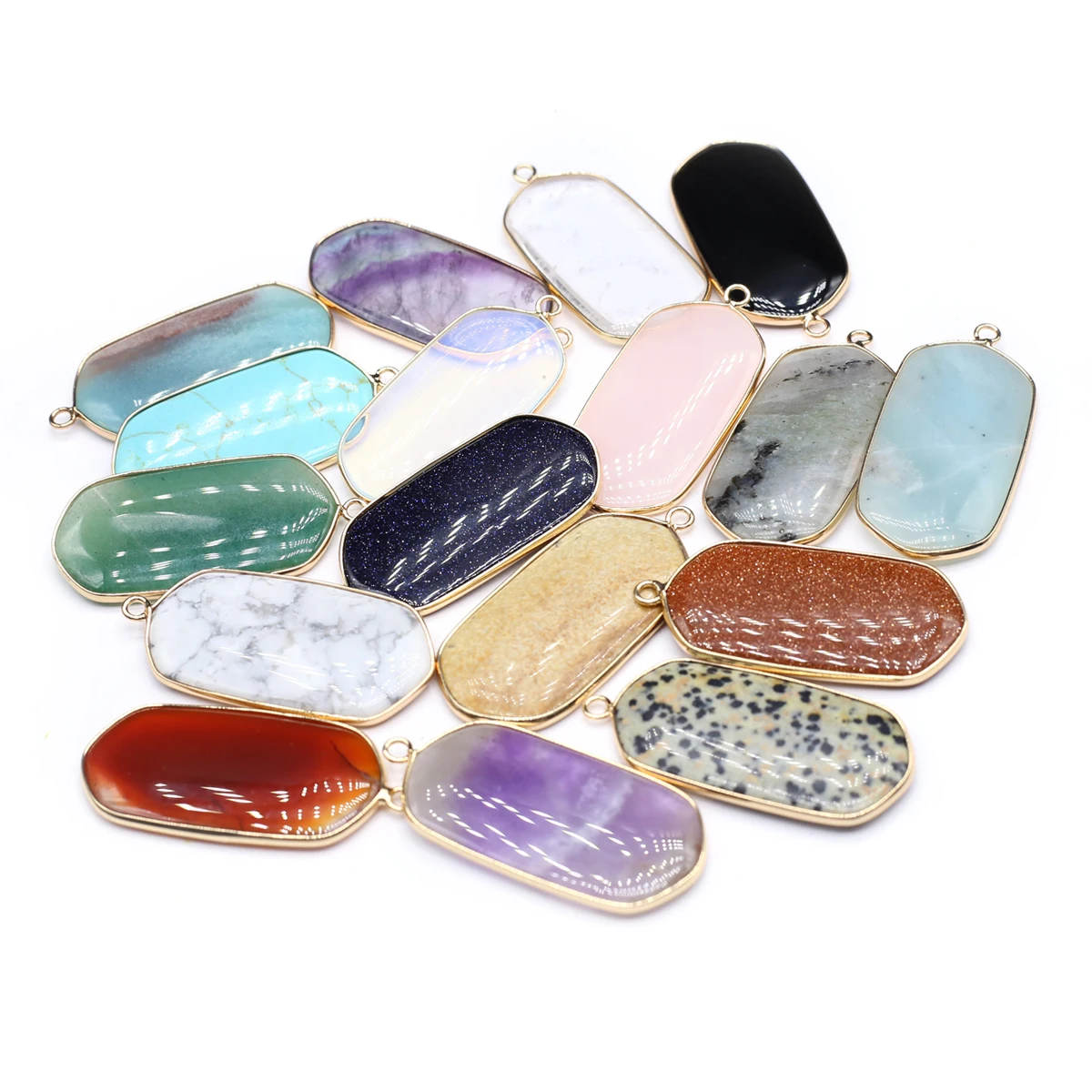 

Natural Stone Quartzs Pendants Oval Gold Plated Opal Labradorite Pendant for Jewelry Making Diy Women Necklace Crafts
