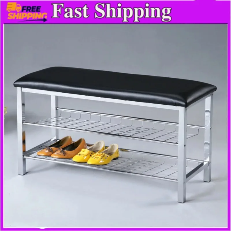 2-уровневая прочная стойка для обуви, металлическая, Черная 
2-уровневая прочная стойка для обуви, металлическая, Черная