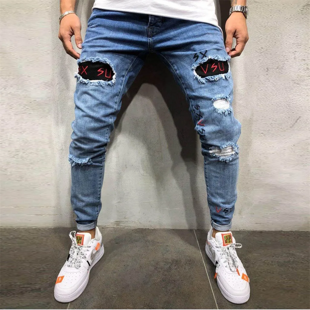 Hole Denim Jeans Trouser Pocket Distressed Fashion Men's Pants Cotton Straight Men's pants
Hole Denim Jeans Trouser Pocket Distressed Fashion Men's Pants Cotton Straight Men's pants