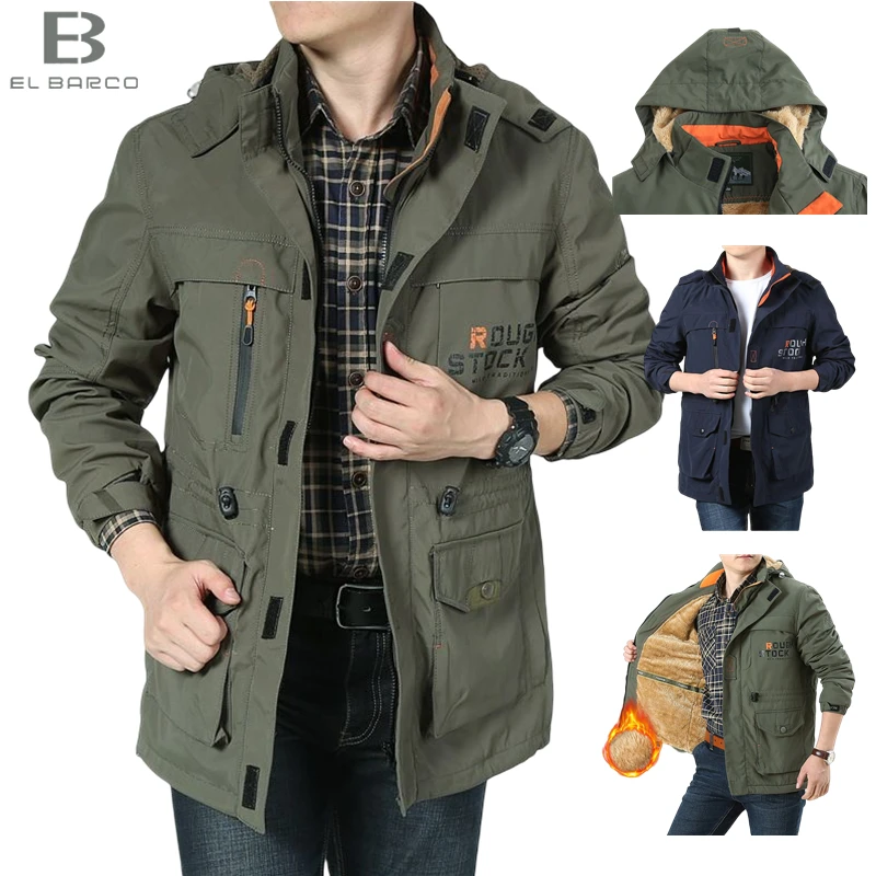 

EL BARCO New Winter Warm Fleece Waterproof Zip Hood Cardigans Windproof Outdoor Mountain Suit Military Men Coat Jackets