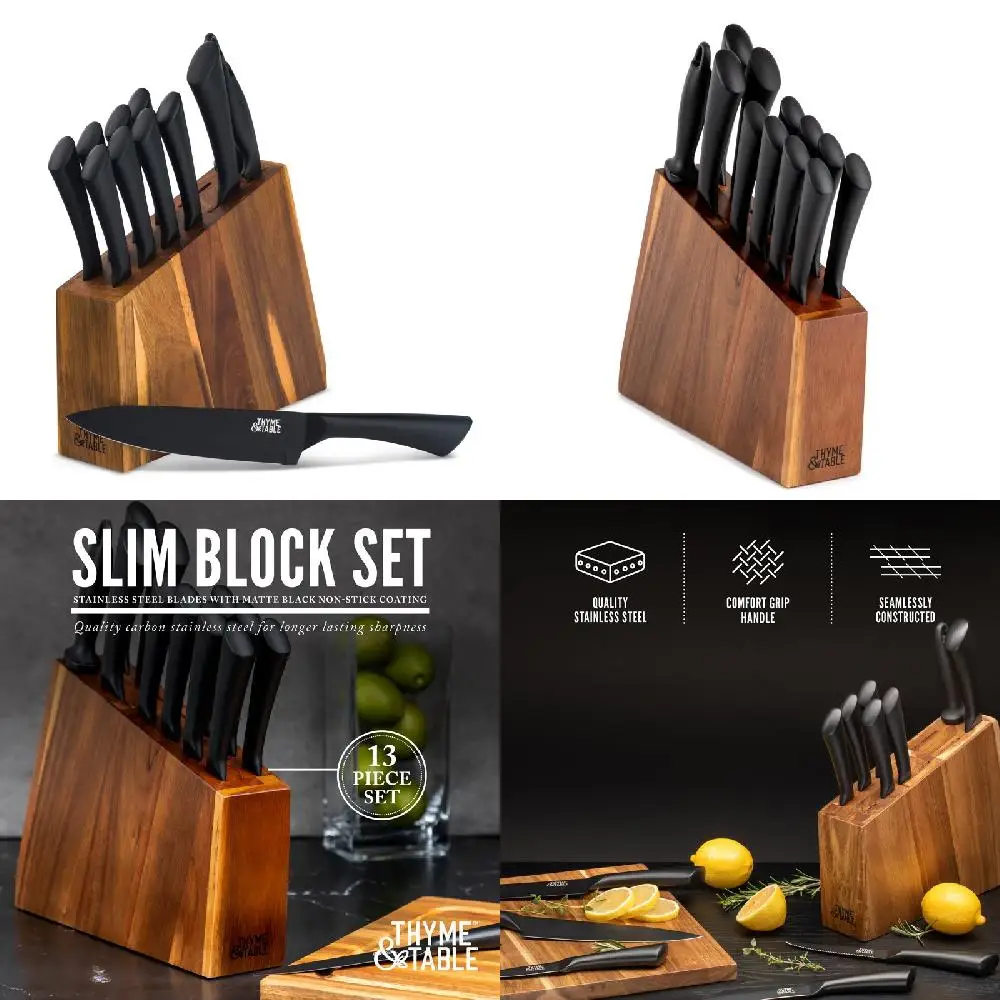 Variety of Food Preparation and Serving" Super Durable 13-Piece Perfect Slim Block Stainless Steel Kitchen Knife Set with Breath
Variety of Food Preparation and Serving" Super Durable 13-Piece Perfect Slim Block Stainless Steel Kitchen Knife Set with Breath