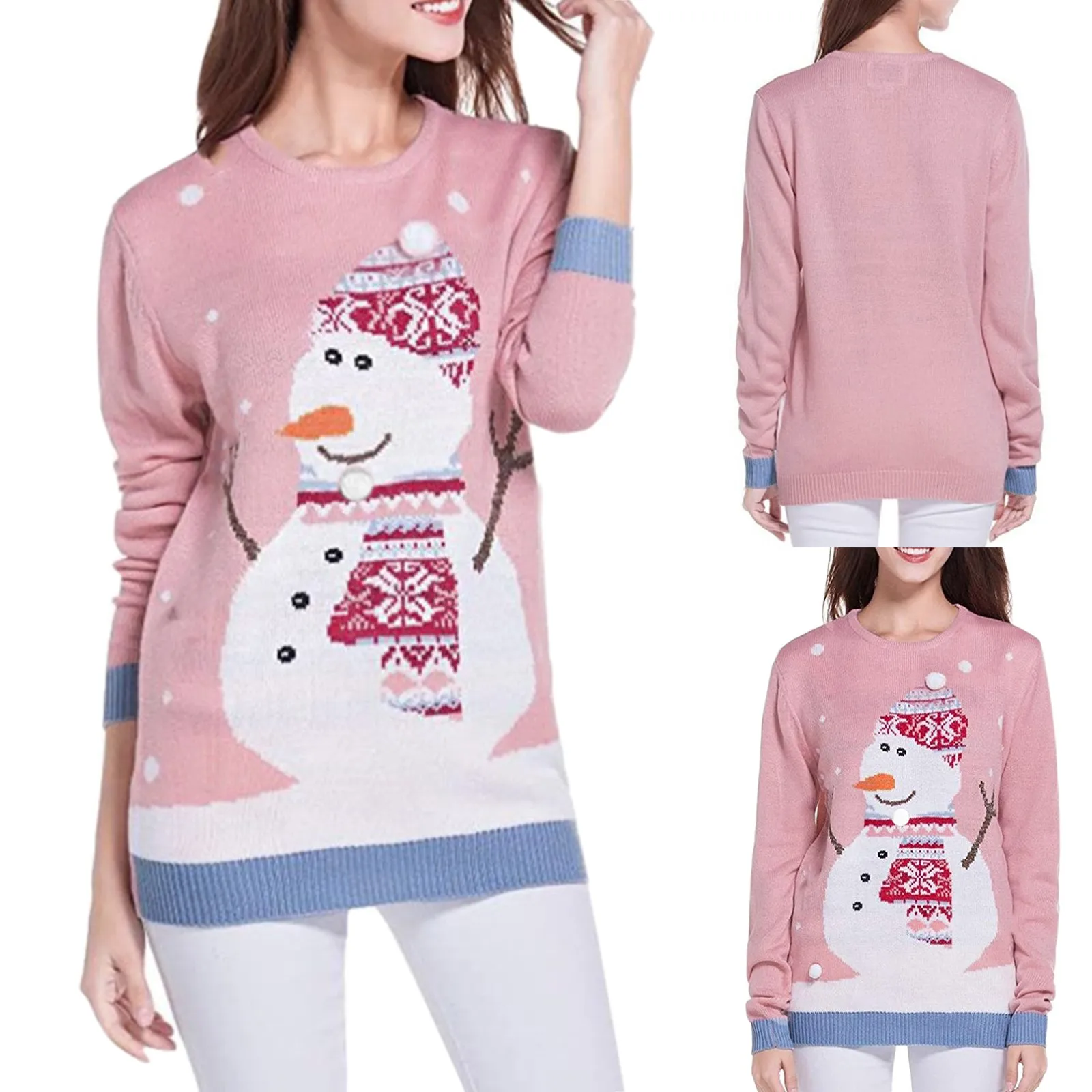 

And Peach Color Sweatshirt for Men Women'S Autumn And Winter Cartoon Cute Pattern Round Neck Long Sleeve Fitted Sweaters