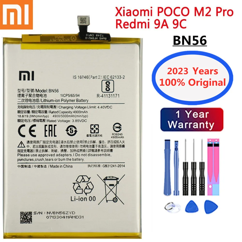 2023 years New Original Battery BN56 5000mAh For Xiaomi POCO M2 Pro Redmi 9A 9C Replacement Batteries + Tools
2023 years New Original Battery BN56 5000mAh For Xiaomi POCO M2 Pro Redmi 9A 9C Replacement Batteries + Tools