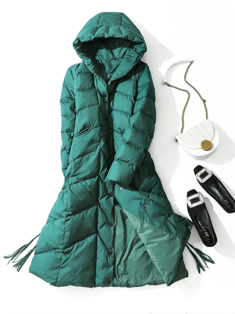 Winter Long Down Jacket Women Hooded Single-breasted Solid Casual White Duck Down Coat Female Fashion Loose Parkas Warm Outwear
Winter Long Down Jacket Women Hooded Single-breasted Solid Casual White Duck Down Coat Female Fashion Loose Parkas Warm Outwear