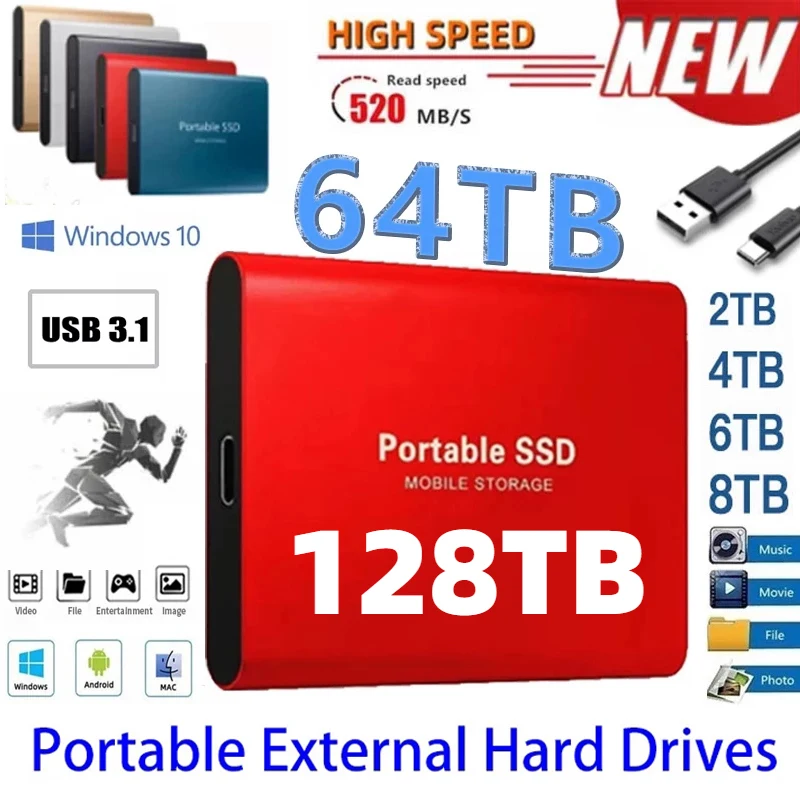 

256TB External SSD Hard Drive 4TB Expansion Drive Disk 512gb 16TB 8TB USB 3.1 Mini Portable SSD for Laptops Smartphone PC PS4