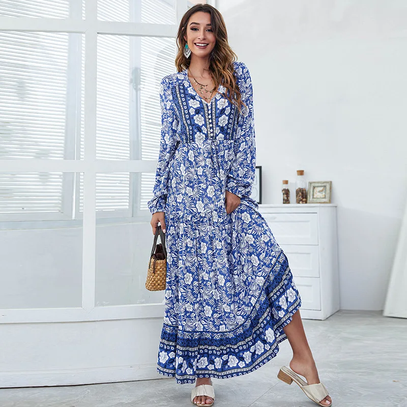 Spring Dress V-neck Print Dress High Waist Long Skirt Casual Long Sleeve Dress Elegant 2022 Street Wear Dresses
Spring Dress V-neck Print Dress High Waist Long Skirt Casual Long Sleeve Dress Elegant 2022 Street Wear Dresses