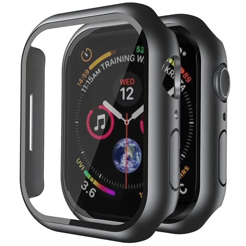 

Закаленное стекло + крышка для Apple Watch 9, 8, 41 мм, 45 мм, 42 мм, 38 мм, защитная пленка для экрана из поликарбоната для зеркальных iWatch серии 7, 6, 5, 4, se 44 мм, 40 мм
