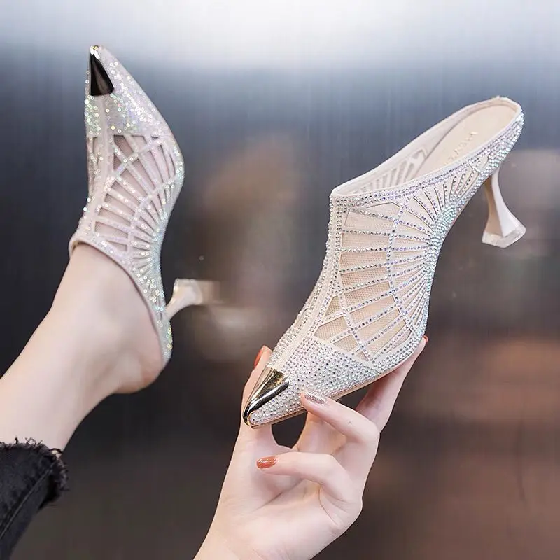 FHANCHU 2022 Women Mesh Slippers,Summer High Heels Rhinestone Slides,Sequince Cloth Shoes,Pointed Toe,Black,Beige,Dropship
FHANCHU 2022 Women Mesh Slippers,Summer High Heels Rhinestone Slides,Sequince Cloth Shoes,Pointed Toe,Black,Beige,Dropship