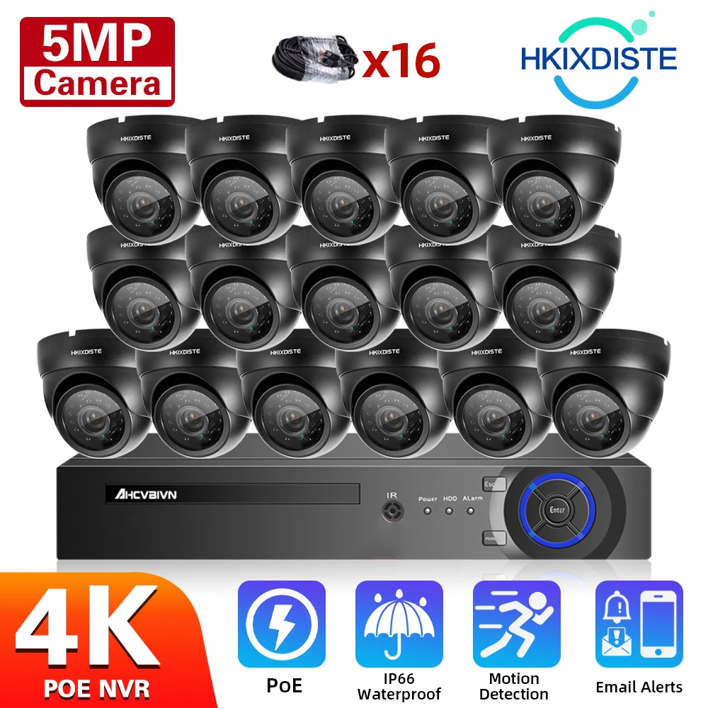

H.265+16CH 5MP 8CH POE CCTV System NVR Kit AI Camera Face Detection Dome Waterproof Security Camera POE Video Surveillance Set