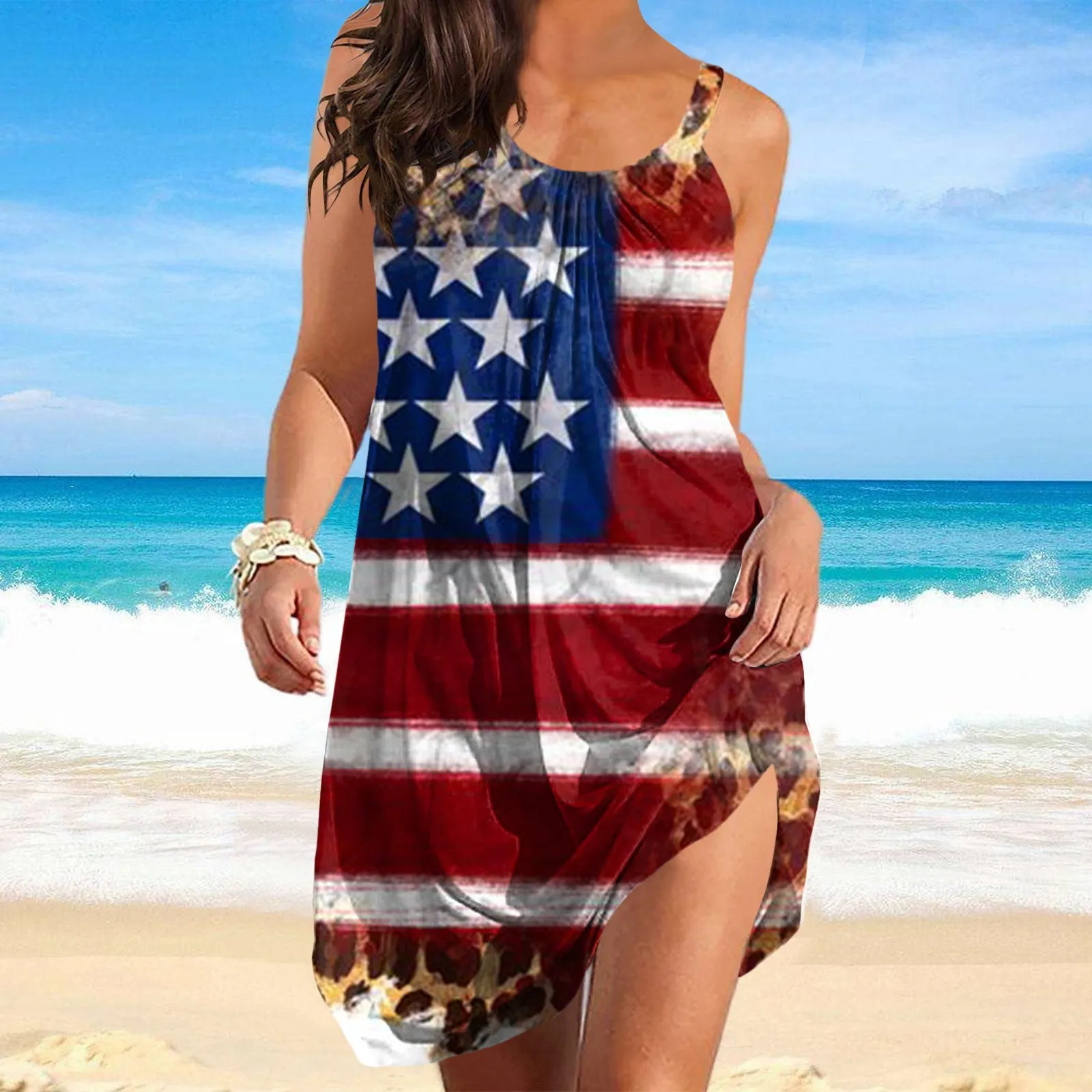 Women's Summer Round Neck Loose Sleeveless Independence Day 3D Digital Print Sash Skirt Beach Dress Casual Maternity Dress
Women's Summer Round Neck Loose Sleeveless Independence Day 3D Digital Print Sash Skirt Beach Dress Casual Maternity Dress