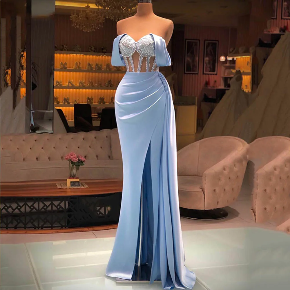 Modern Evening Dress Sweetheart Zipper Back Off The Shoulder Prom Dress Satin Trumpet Side Split Sweep Train Robes De Soirée
Modern Evening Dress Sweetheart Zipper Back Off The Shoulder Prom Dress Satin Trumpet Side Split Sweep Train Robes De Soirée