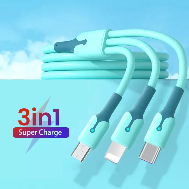 2022NEW Liquid Silicone 3 In 1 USB Cable For Samsung USB To Micro USB/Type C/8 Pin Kable Charger Wire Cord For iPhone 13 12 Pro
2022NEW Liquid Silicone 3 In 1 USB Cable For Samsung USB To Micro USB/Type C/8 Pin Kable Charger Wire Cord For iPhone 13 12 Pro
