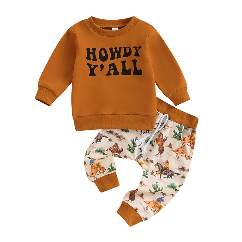 Toddler Baby Boy Western Outfit Crewneck Howdy Y all Sweatshirt Casual Horse Print Pants 2Pcs Fall Winter Clothes
Toddler Baby Boy Western Outfit Crewneck Howdy Y all Sweatshirt Casual Horse Print Pants 2Pcs Fall Winter Clothes