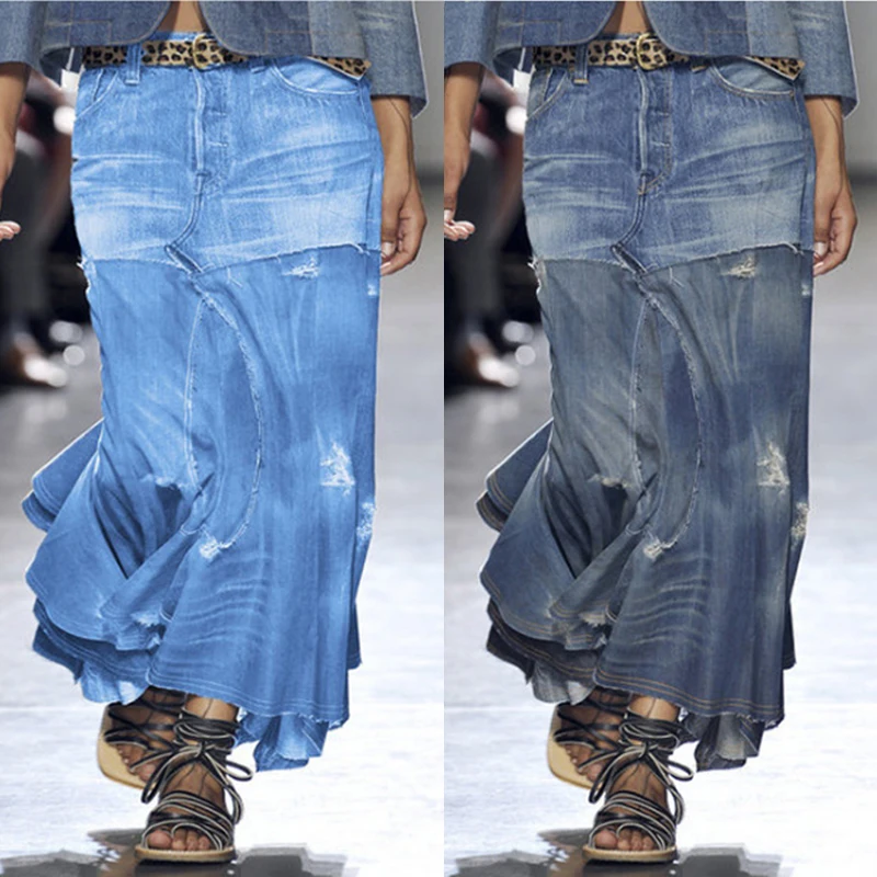 wash Vintage Denim Skirt Spring Summer Skirt Ripped Long Dress Street Casual Irregular High Waist Cool Dress
wash Vintage Denim Skirt Spring Summer Skirt Ripped Long Dress Street Casual Irregular High Waist Cool Dress