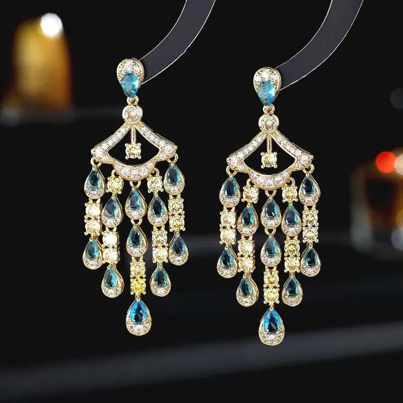 

Cubic Zirconia Long Water Drop Tassel Eardrop 925 Silver Needle Wedding Fashion Statement Dangle Earings Luxury Jewellery