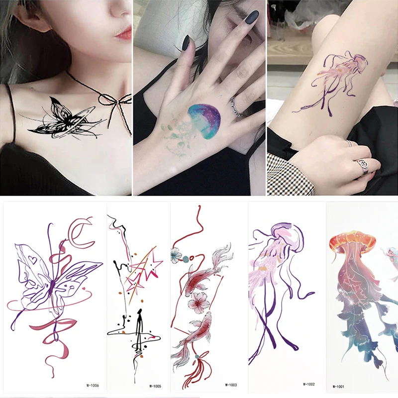 

Новые 3D акварельные медузы, Временные татуировки, наклейки, искусственная татуировка для океана, дельфин, индивидуальные татуировки для женщин, детей, боди-арт на руку