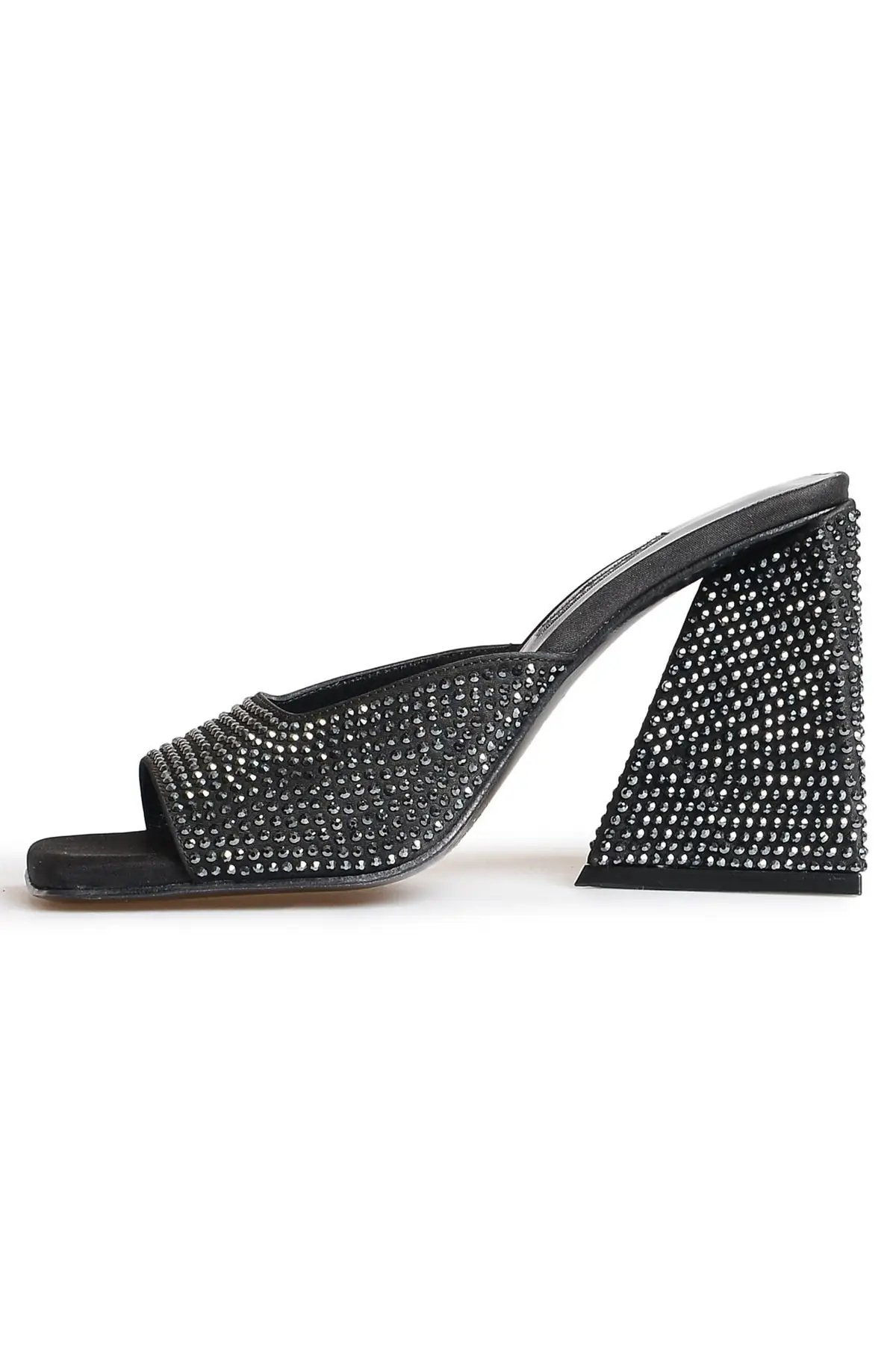 Black satin stone heels women slippers
Black satin stone heels women slippers