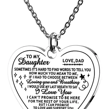 To My Daughter Necklace from Mom Dad,Heart Pendant Charm Inspirational Christmas Gifts for women teen girl,family friendship Diy