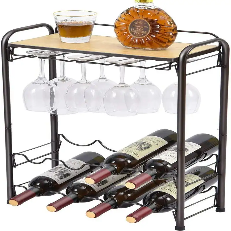 Kingrack 8 Bottle Wine Rack Freestanding Floor, Metal Wine Storage Shelf with Glasses Holder & Table Top, 4 Tier Wine Display Or 
Kingrack 8 Bottle Wine Rack Freestanding Floor, Metal Wine Storage Shelf with Glasses Holder & Table Top, 4 Tier Wine Display Or