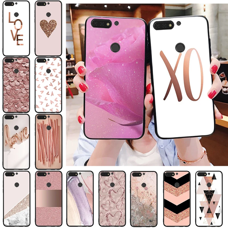 

Love Heart Gold Rose Marble Stripes Phone Case for Huawei Honor 50 30 Pro 10X Lite 20 7A 7C 8X 9X Pro 9A 8A 8S 9S 10i 20S 20lite