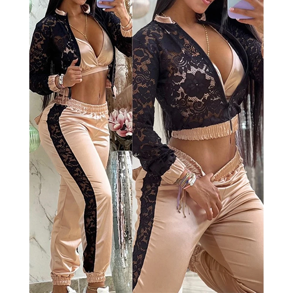 Casual V-Neck Sleeveless Crop Top & Night Out Shirred Crochet Lace Long Pants Set Long Sleeve Zipper Coat Autumn Women Outfits
Casual V-Neck Sleeveless Crop Top & Night Out Shirred Crochet Lace Long Pants Set Long Sleeve Zipper Coat Autumn Women Outfits