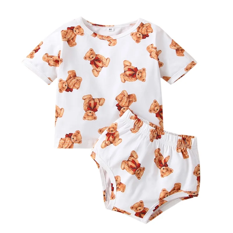 Baby Short Sleeve Tops + Shorts, Cartoon Bear Elastic Waist Casual Style Summer Clothing
Baby Short Sleeve Tops + Shorts, Cartoon Bear Elastic Waist Casual Style Summer Clothing