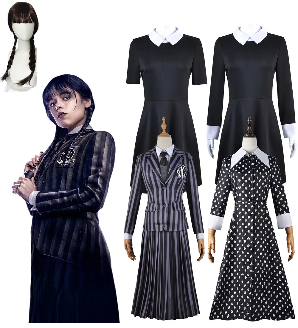 2023 Newest American TV Series Wednesday Addams Cosplay Costume Nevermore JK School Uniform Wig Dress Adult Man Woman Party Suit
2023 Newest American TV Series Wednesday Addams Cosplay Costume Nevermore JK School Uniform Wig Dress Adult Man Woman Party Suit