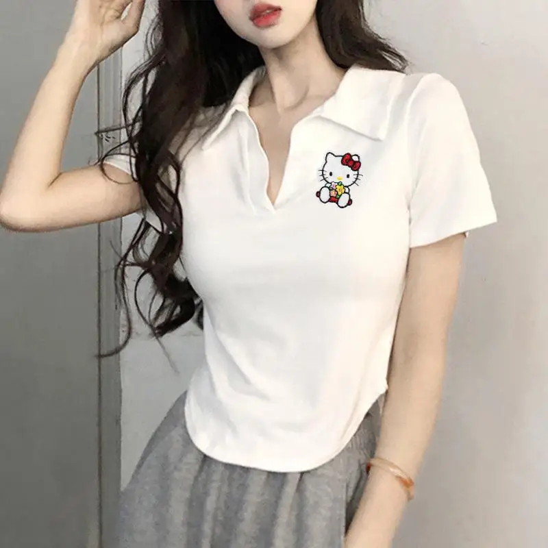 V-Neck Sanrio Hello Kitty Polo Collar T-Shirt Anime Kawaii Short Sleeve Summer Costume French Kt Top Girl Slim Fit Casual Trend
V-Neck Sanrio Hello Kitty Polo Collar T-Shirt Anime Kawaii Short Sleeve Summer Costume French Kt Top Girl Slim Fit Casual Trend