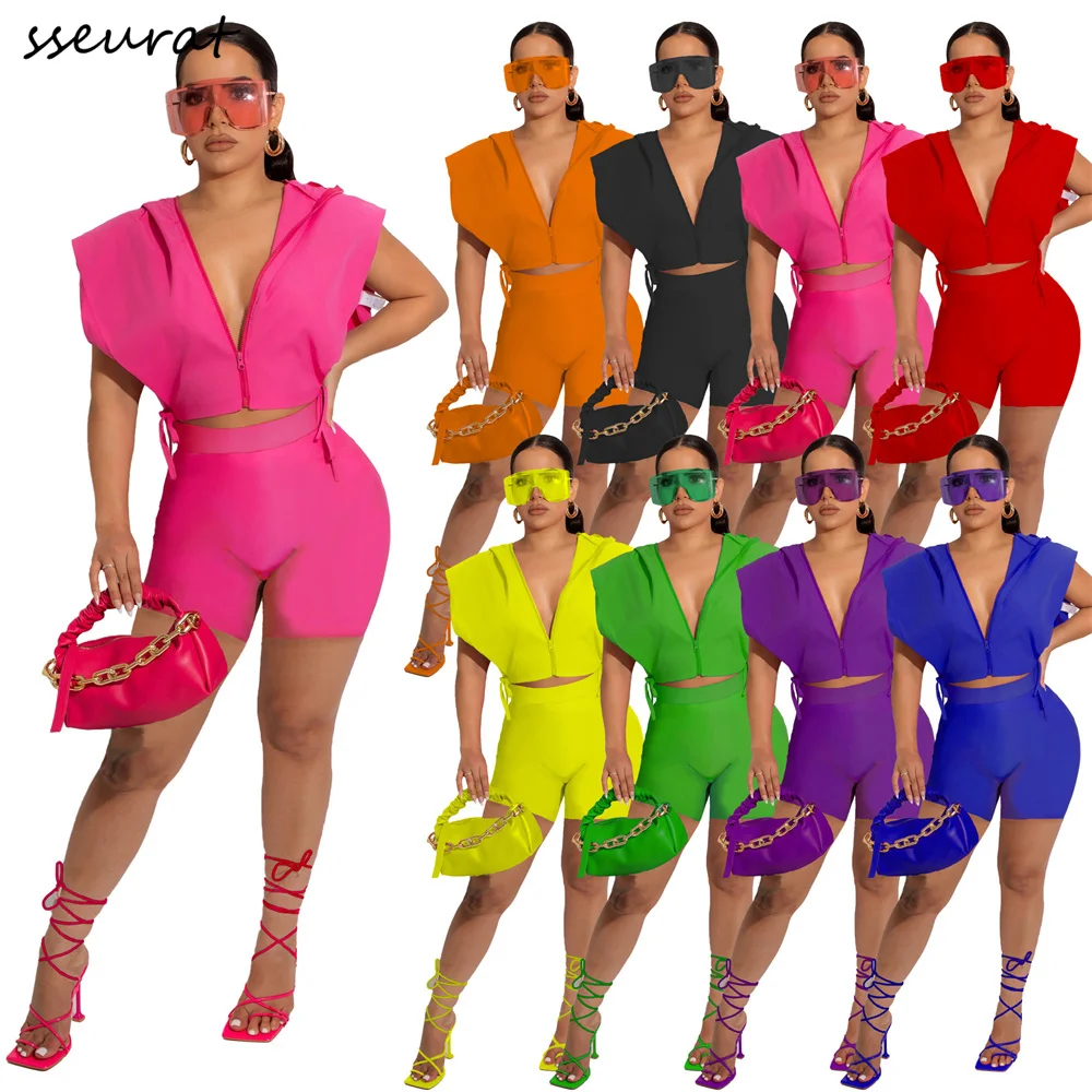 SSEURAT Sport Women Two Piece Set Outfits 2022 Summer Hooded Tie Up Side Shirt and Shorts Street Matching Set Tracksuit
SSEURAT Sport Women Two Piece Set Outfits 2022 Summer Hooded Tie Up Side Shirt and Shorts Street Matching Set Tracksuit