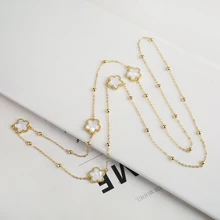 Golden Pearl Plum Blossom Sweater Long Chain Five Point Star New Shell Plant Five Leaf Flower Luxury Jewelry Womens Clover