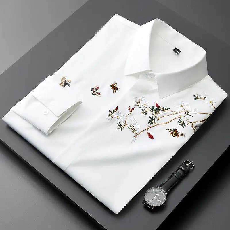 Spring Summer Men Bee Embroidery Business Casual Long Sleeve Turn-Down Collar Shirt Fashion Cardigan Long Sleeve Shirts Tops
Spring Summer Men Bee Embroidery Business Casual Long Sleeve Turn-Down Collar Shirt Fashion Cardigan Long Sleeve Shirts Tops