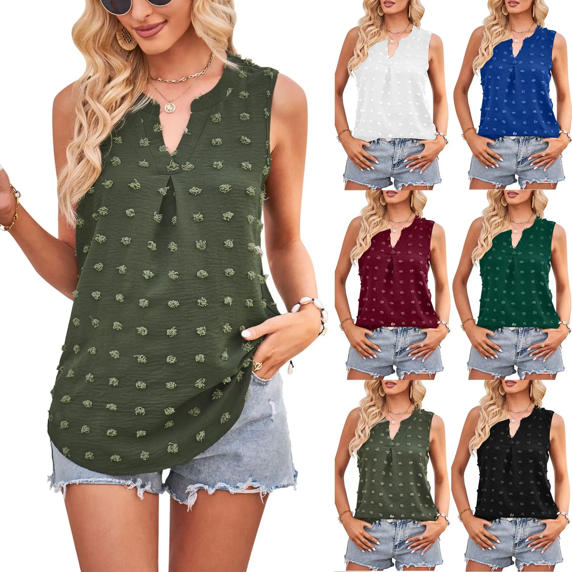 2023 Summer New Sleeveless T-shirt Solid Color Fur Ball V-neck Casual Vest for Women
2023 Summer New Sleeveless T-shirt Solid Color Fur Ball V-neck Casual Vest for Women