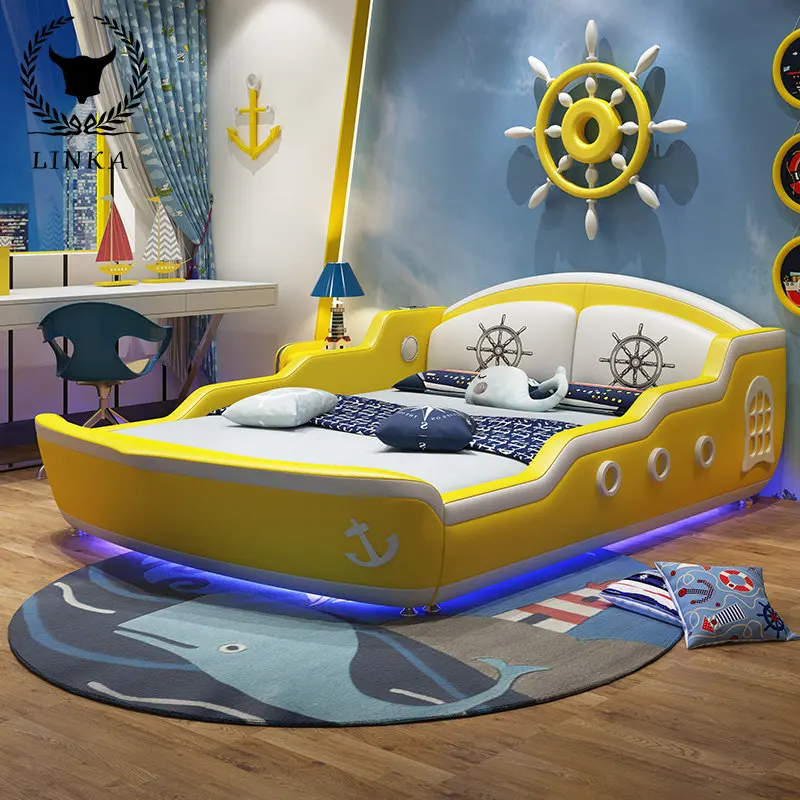 

Детская кровать принцессы для мальчика с поручнем из цельной древесины пиратский корабль для девочки 1,5 м мультяшная Милая экономичная кровать