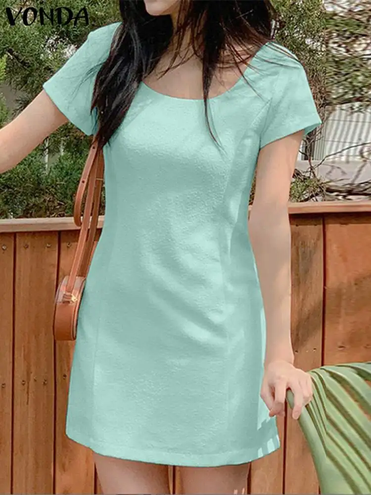 Повседневное однотонное платье 2023 VONDA, женские летние мини-платья, модное сексуальное платье с коротким рукавом, элегантное свободное платье 
Повседневное однотонное платье 2023 VONDA, женские летние мини-платья, модное сексуальное платье с коротким рукавом, элегантное свободное платье