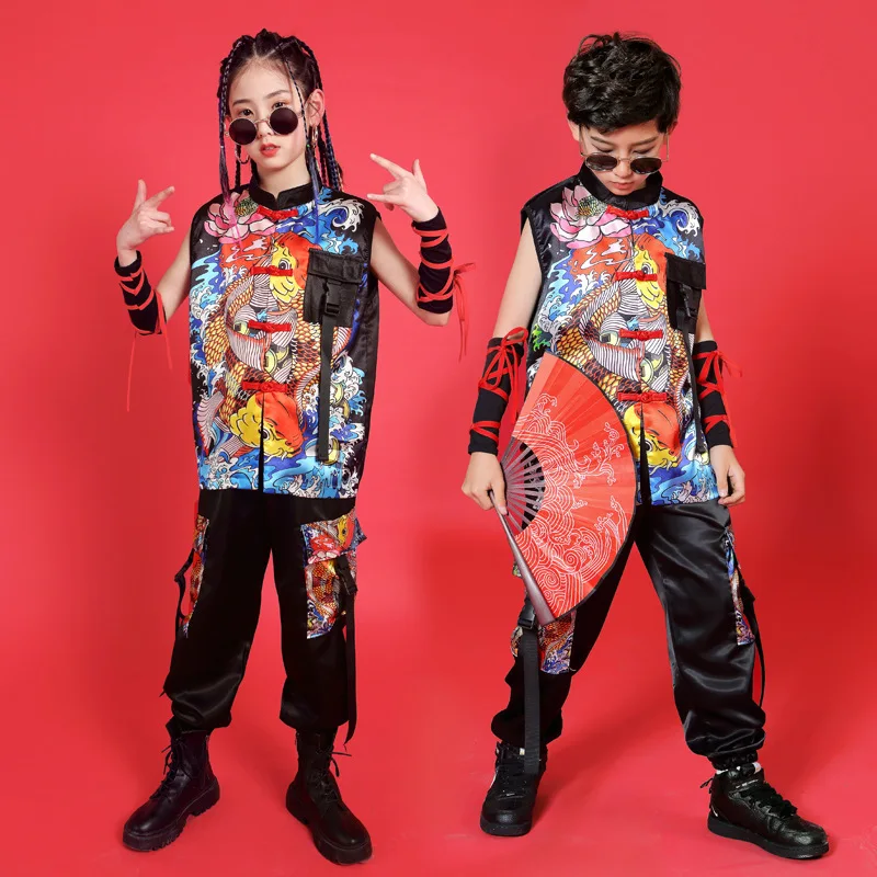 

Chinese trend Jazz Street Suits Hiphop Dance Dragon Pattern Costume for Girls Boys Stage Performance Cheerleader Costumes