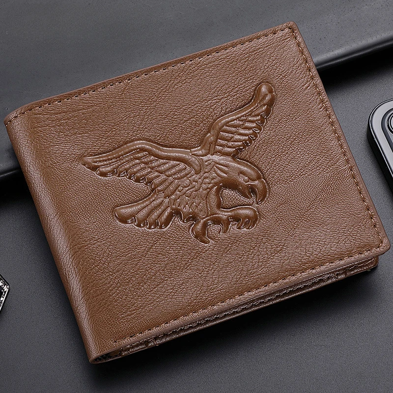 

Men's wallet, horizontal short style, personalized embossed vintage wallet, eagle coin bag, men's wallet