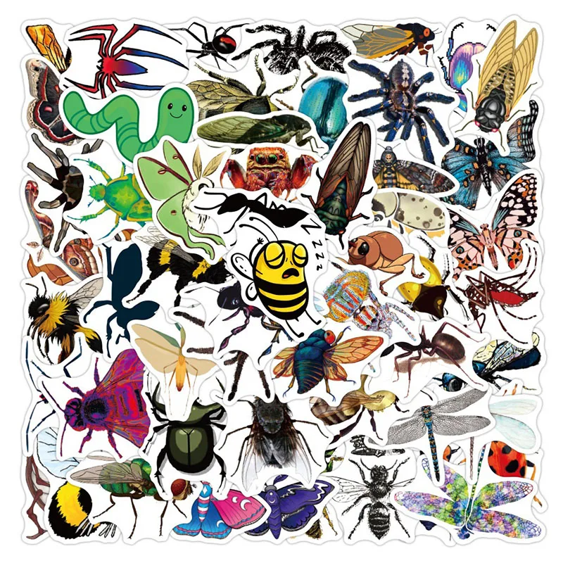 

50Sheets Insect Bees Spider Dragonfly Graffiti Stickers Cartoon Scooter Suitcase Notebook Stickers Children's Gift Toys