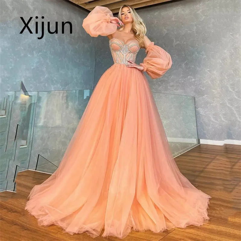 

Xijun Beading A Line Evening Dresses Sweetheart Party Dress Puff Detachable Sleeves Prom Gowns Women Robes De Soirée Customize
