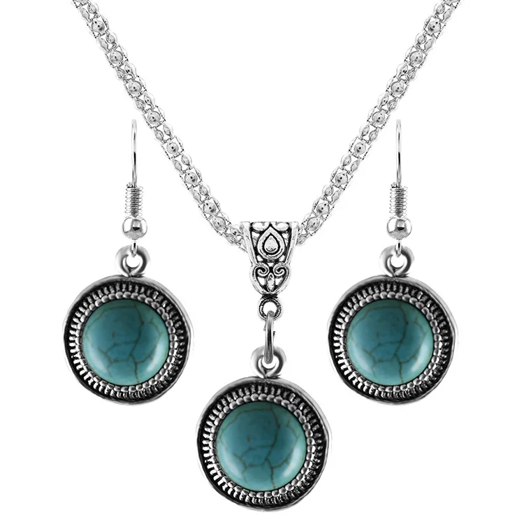 New Antique Silver Retro Thai Silver Court Style Turquoise Necklace + Earrings Set Turquoise Set Two-piece Party Jewelry
New Antique Silver Retro Thai Silver Court Style Turquoise Necklace + Earrings Set Turquoise Set Two-piece Party Jewelry
