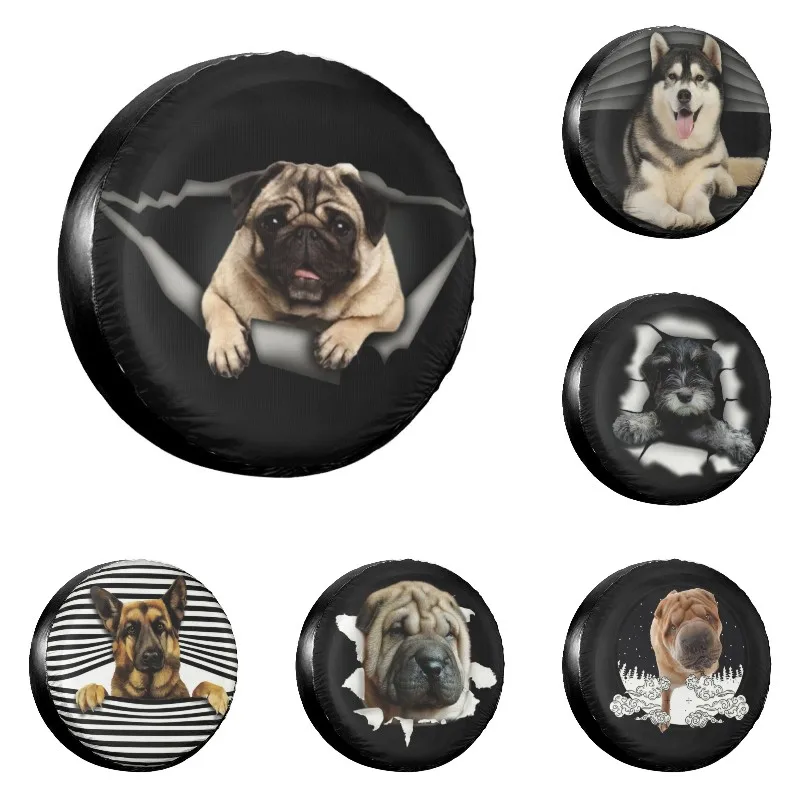 Cute Pug Dog Paper Broken Spare Tire Cover for Jeep Mitsubishi Pajero Puppy Pet Car Wheel Protectors Accessories
Cute Pug Dog Paper Broken Spare Tire Cover for Jeep Mitsubishi Pajero Puppy Pet Car Wheel Protectors Accessories