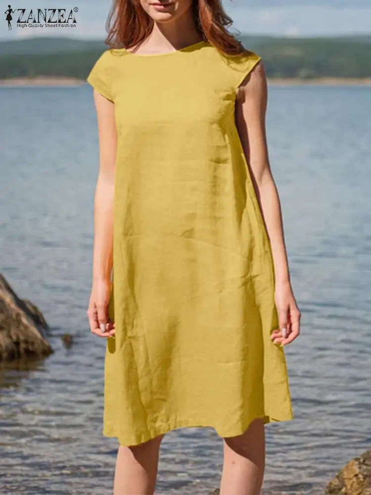 2023 ZANZEA Fashion Loose Sundress Elegant Knee Length Dress O-Neck Solid Short Sleeve Vestidos Femme Holiday Loose Beach Robe
2023 ZANZEA Fashion Loose Sundress Elegant Knee Length Dress O-Neck Solid Short Sleeve Vestidos Femme Holiday Loose Beach Robe