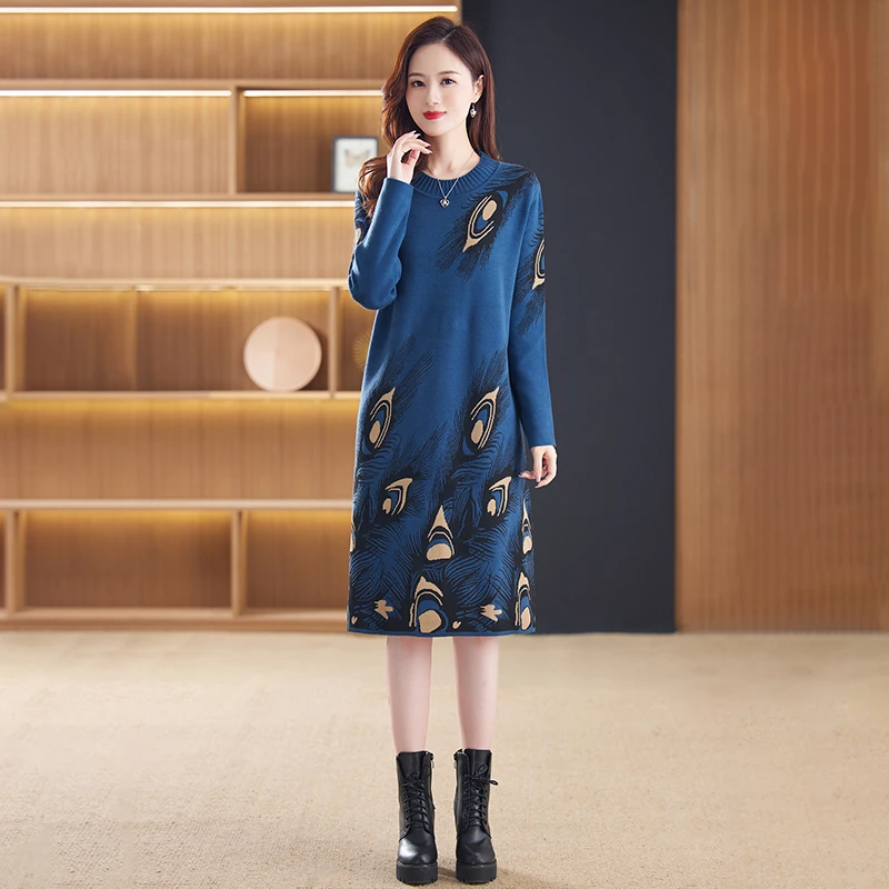 

Новинка 2023, модное вязаное платье, женское осенне-зимнее теплое элегантное кашемировое платье, французское свободное облегающее платье-свитер