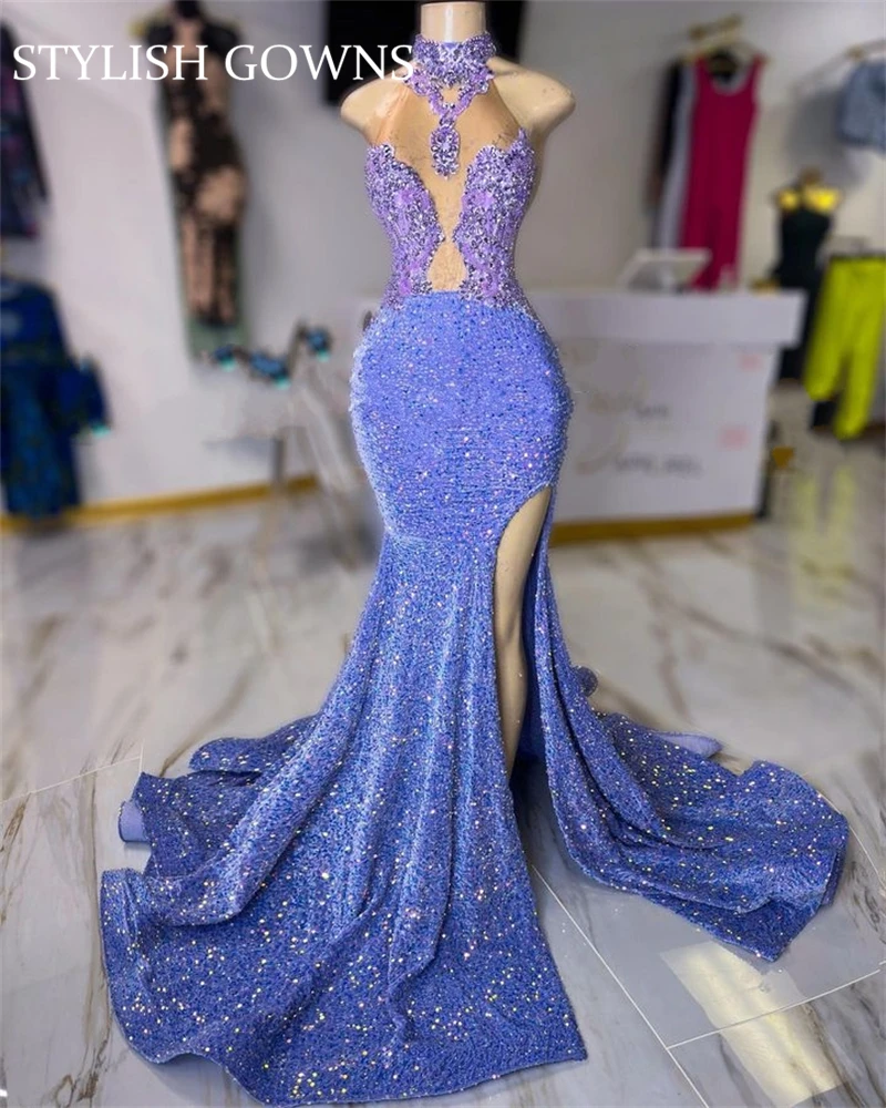 Purple High Neck Long Prom Dress For Black Girls 2023 Appliques Birthday Party Dresses Sequined Evening Gowns Mermaid Robe De
Purple High Neck Long Prom Dress For Black Girls 2023 Appliques Birthday Party Dresses Sequined Evening Gowns Mermaid Robe De