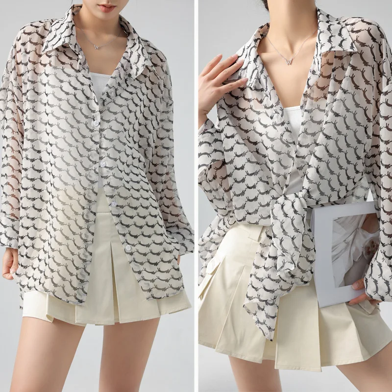 Chiffon long sleeve sunscreen shirt women's outerwear new shirt coat drape split top
Chiffon long sleeve sunscreen shirt women's outerwear new shirt coat drape split top