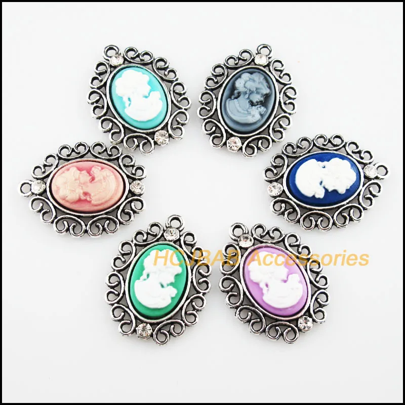 6Pcs Tibetan Silver Plated Color Resin Mixed Beauty Charms Pendants 25x32.5mm
6Pcs Tibetan Silver Plated Color Resin Mixed Beauty Charms Pendants 25x32.5mm