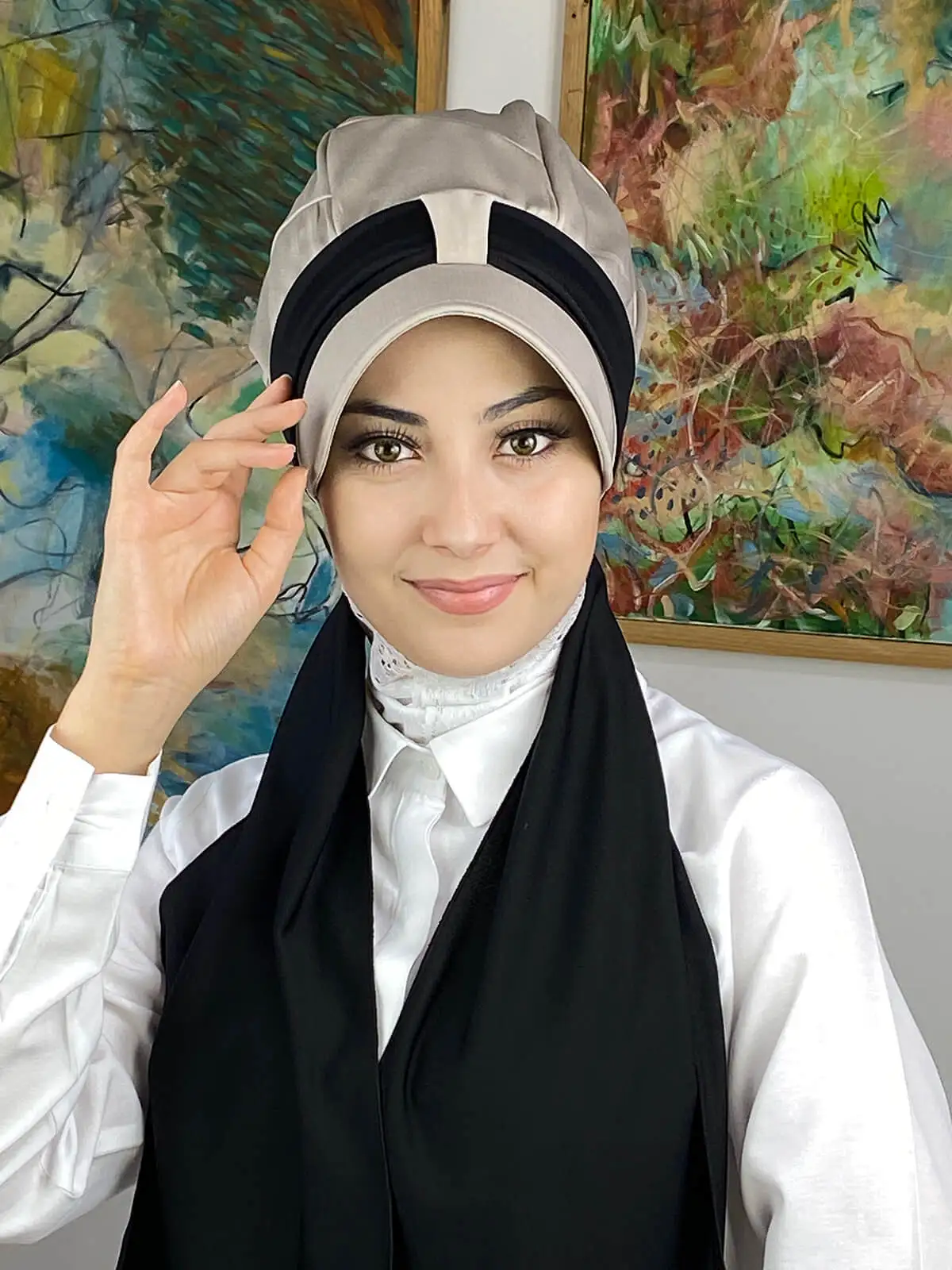 

Beige Scarf Hat New Fashion Islamic Muslim Women Scarf 2021 Trend Hijab Which Are Immediately Ready-to-Wear Beanie Bone Koton Chiffon
